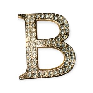 B Initial with Rhinestones in Gold Tone Brooch